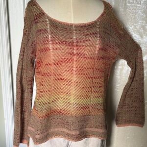 Free People Off-Shoulder Gradient Chevron Knit Sweater - Earth Tones
